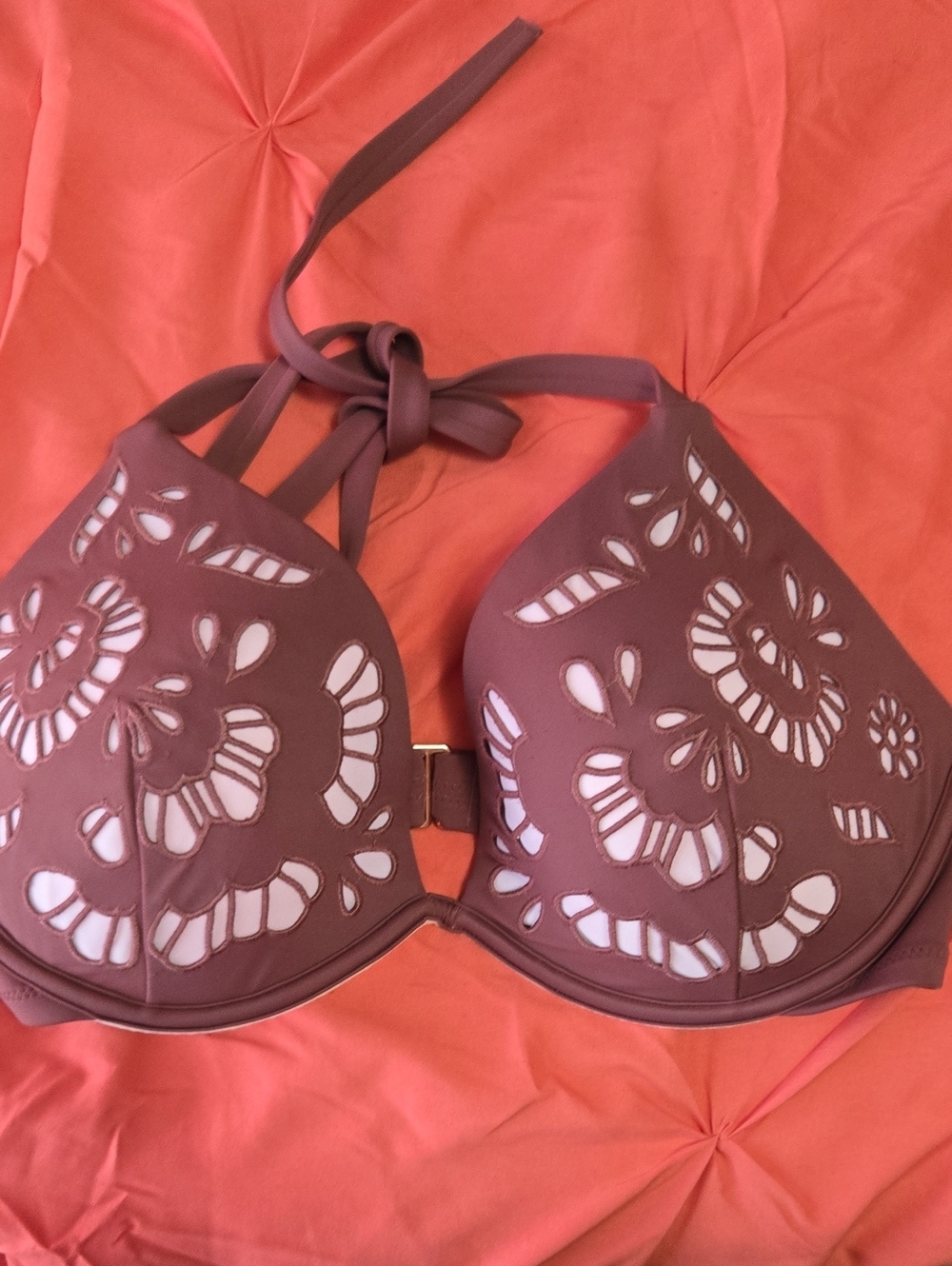 Shade & Shore Floral Eyelet Overlay Bikini Top